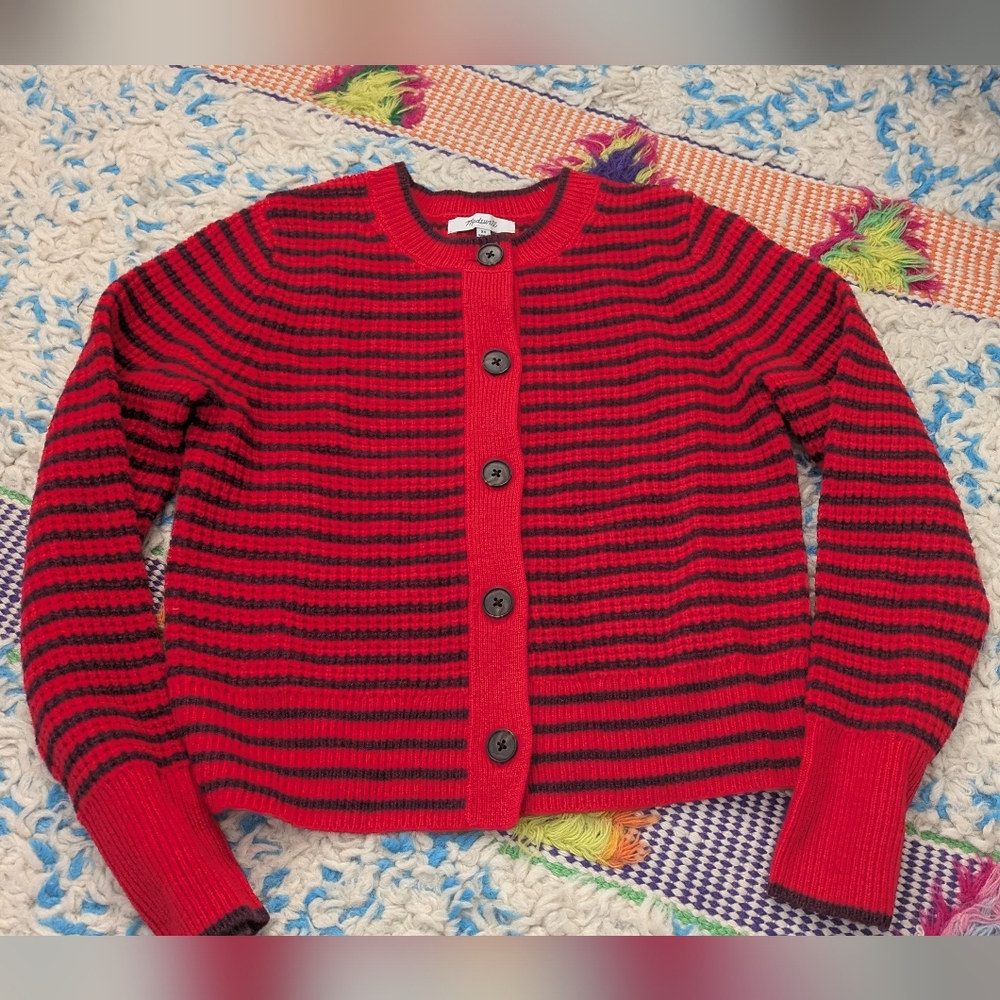 Madewell Merino Wool Waffle Knit Cardigan In Stripe